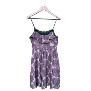 Anthropologie Lit Purple Ruffle 100% Silk Lace Dress Size 10 Lined Floral